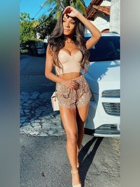 Sequin Knit Metallic Taupe Women's Shorts